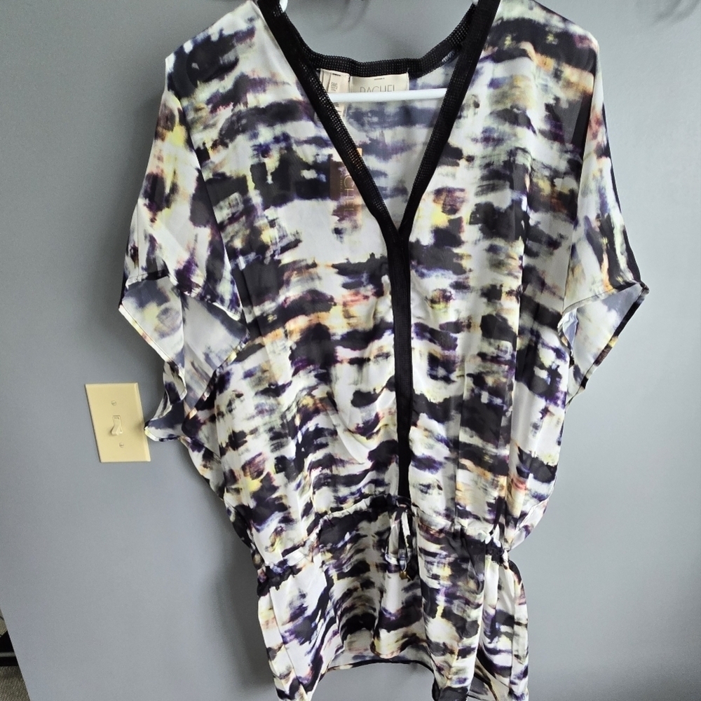 RACHEL Rachel Roy Stylish Black and White Swim Cover-Up, S/M/L